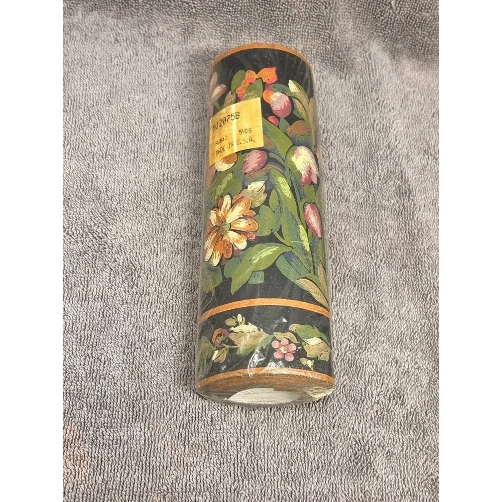Vtg Country Cottage Floral Wallpaper Border Black Botanical Birds 4 Rolls 20 yds